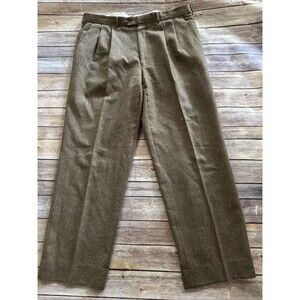 Lauren Ralph Lauren Tan Houndstooth Wool Pleated Dress Pants 34 x 28 Tan